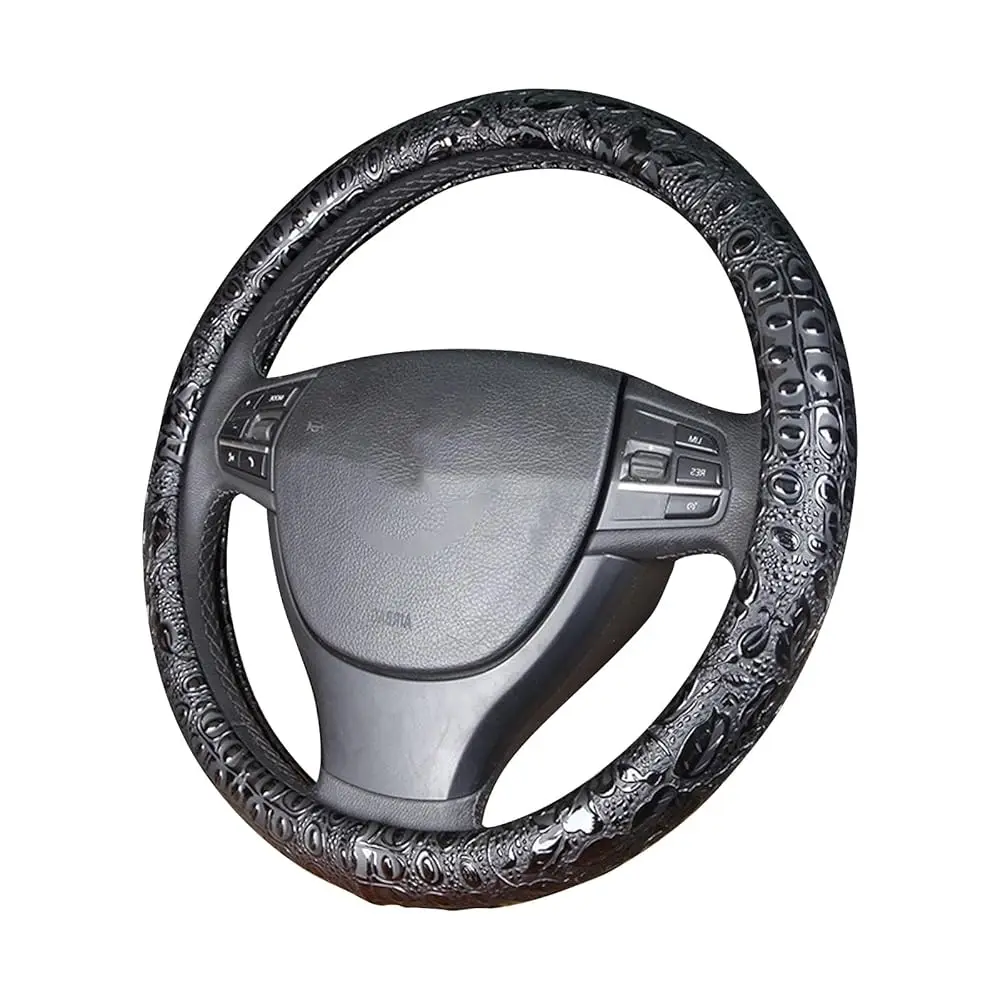

Car Steering Wheel Cover Universal 15 inch Auto Antislip Leather Protector Flower Grain Black