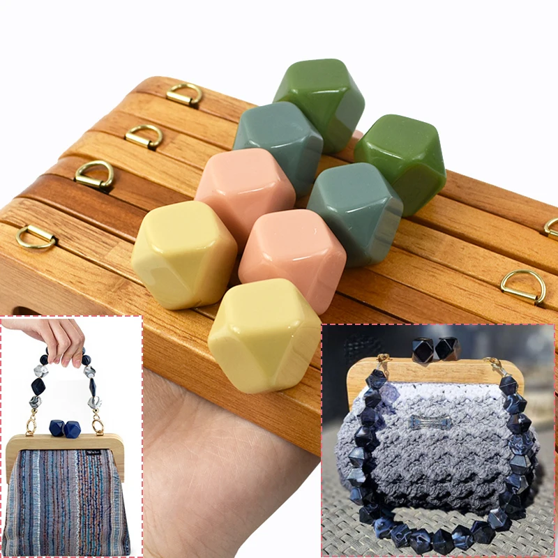 1Pc 20*8cm Resin Bead Wooden Bag Handle for Handbag Closure Brackets Clip Purse Frames Kiss Clasp DIY Handmade Bags Accessories