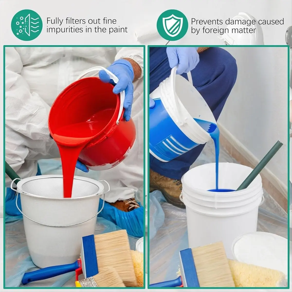 14 Pcs Mesh Paint Strainer Combo Set with 4 Size 60 Mesh Strainer, 10 Pcs Paint Nylon White Fine Bag 5 Gallon &1 Gallon