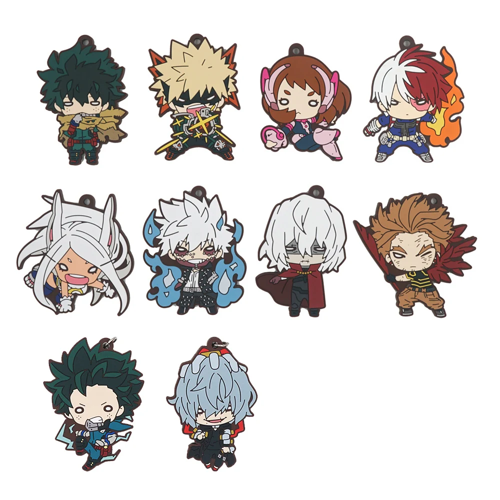 My Hero Academia Anime Bakugou Katsuki Midoriya Izuku Dabi Hawks Rubber Keychain Ornament Toys Collection Gift