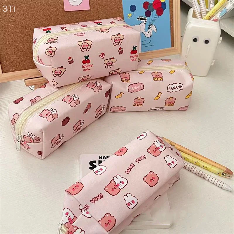 لطيف الدب حقيبة مستحضرات تجميل التجميل سعة كبيرة قماش مقلمة أشتات المحمولة حقيبة التخزين محفظة نسائية للعملات المعدنية موضة القرطاسية هدية