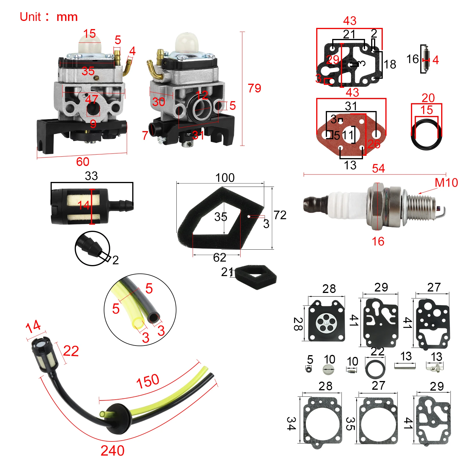 Carburetor Air Filter Spark Plug Repair Kit for Honda GX25 GX35 UMK425 ULT425 UMS425 HHH25 Engine String Trimmer Bush Cutter