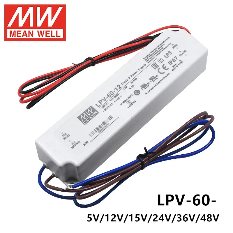 

Mean Well LPV-60W 5/12/24V IP67 Switching Power Supply Led Driver DC 12V Power Supply for Led Strip Light SMPS