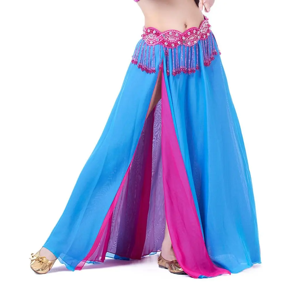 Falda de baile de gasa a la moda, falda bohemia española con borlas, falda brillante para el sol, accesorios para danza del vientre, disfraces de espectáculo