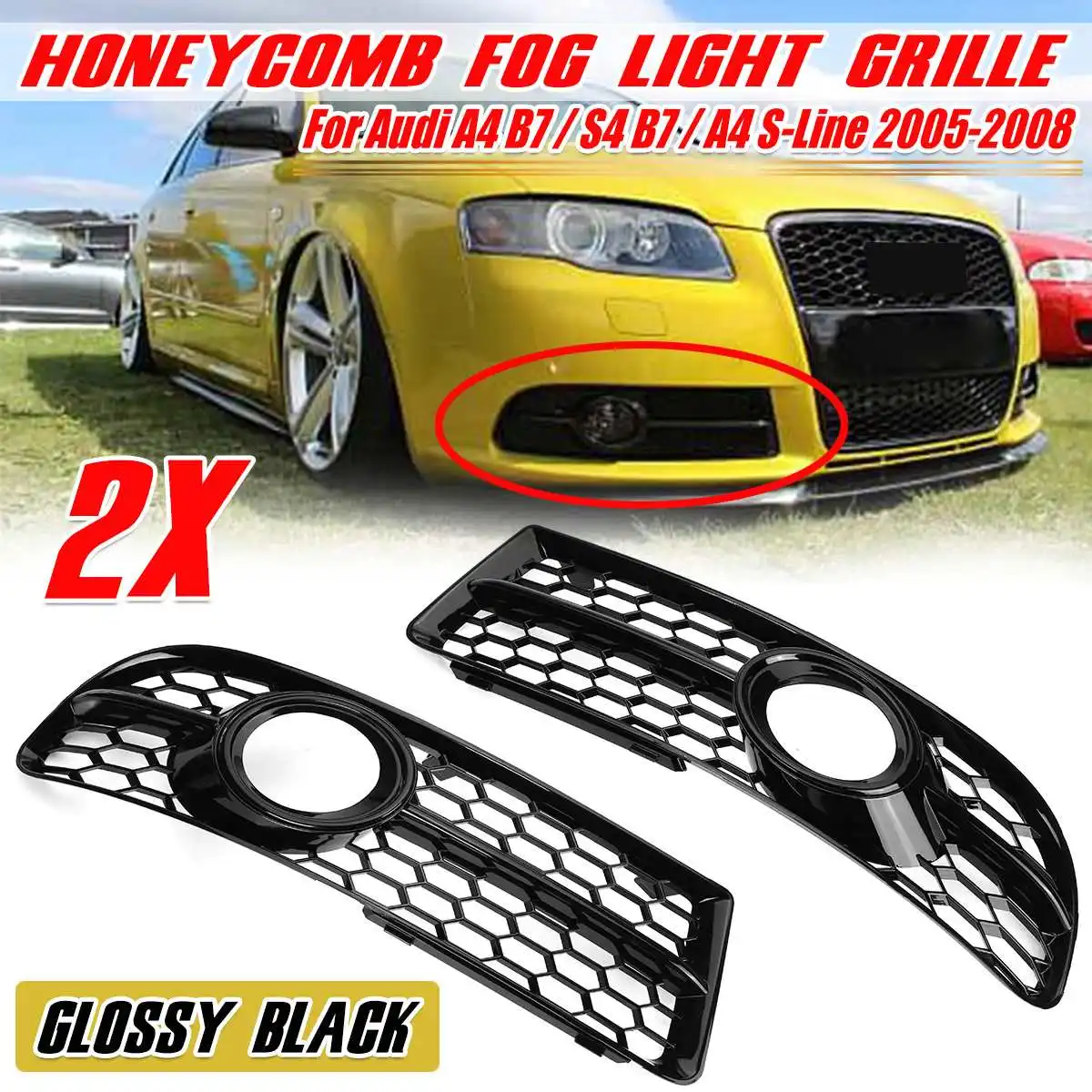 Car Front Bumper Fog Light Grille Grill Honeycomb For Audi A4 B7 S4 B7 A4 S-Line 2005-2008 8E0807681F 8E0807682F Fog Lamp Grill