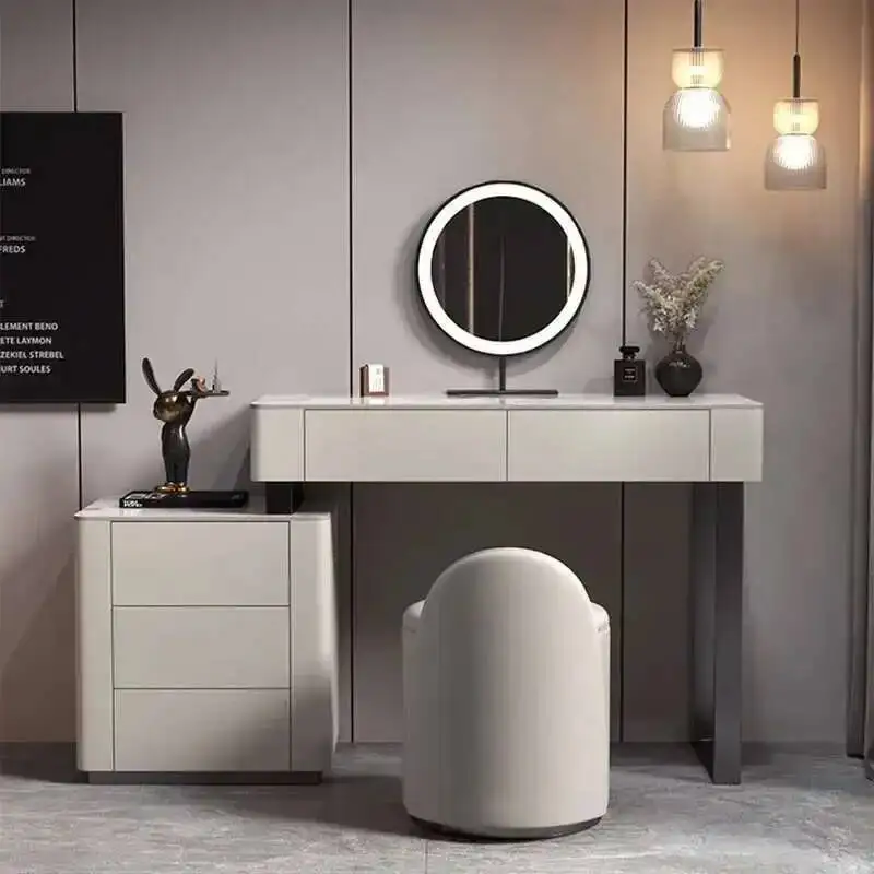 

Led Wood Modern Dresser Drawers Luxury Aesthetic Mirror Makeup Dressing Table Bedroom Storage Tocador Maquillaje Salon Furniture