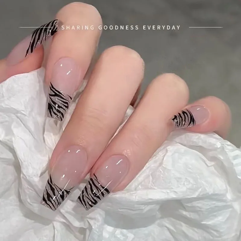 

10PCS Handmade Nails Press on Full Cover Professional Nails Manicuree Zebra Stripes False Nails Wearable Artificial With Designs