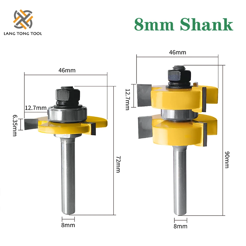 8mm/12mm/12.7mm Shank Tongue Groove Joint Router Bits T Slot Assemble Milling Cutter for Wood Woodworking Cutting Tools LT007