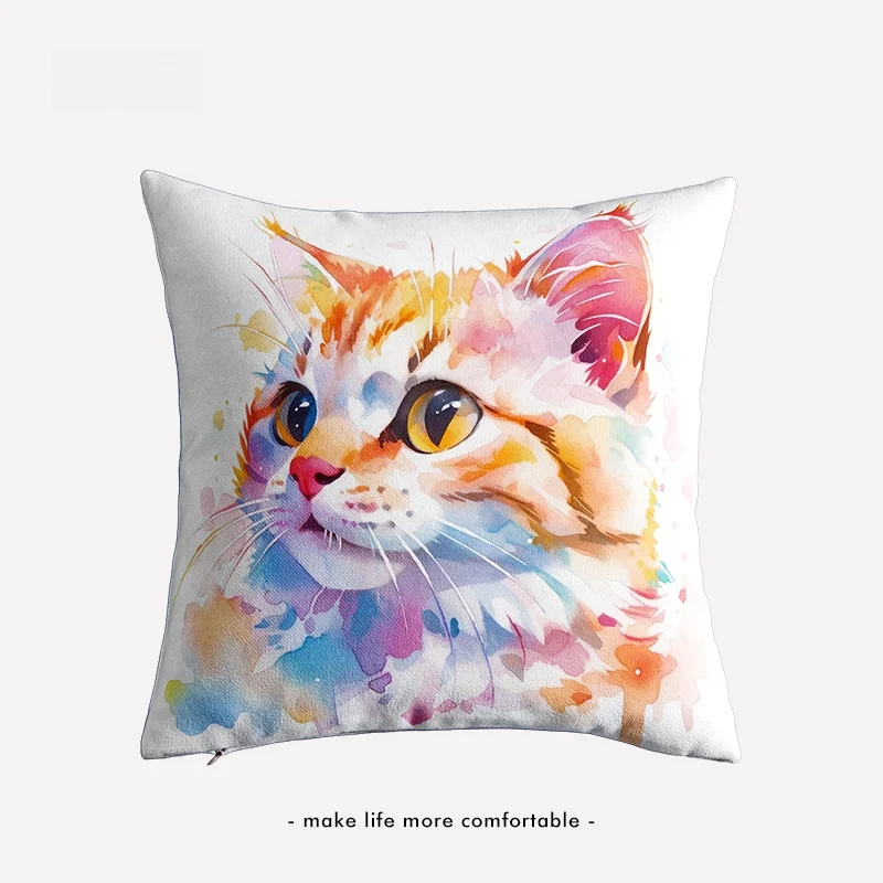 

Watercolor Art Pillow Cute Cartoon Square Backrest Cushion Living Room Sofa Bed Head Large Cover Polyester Print Pillow