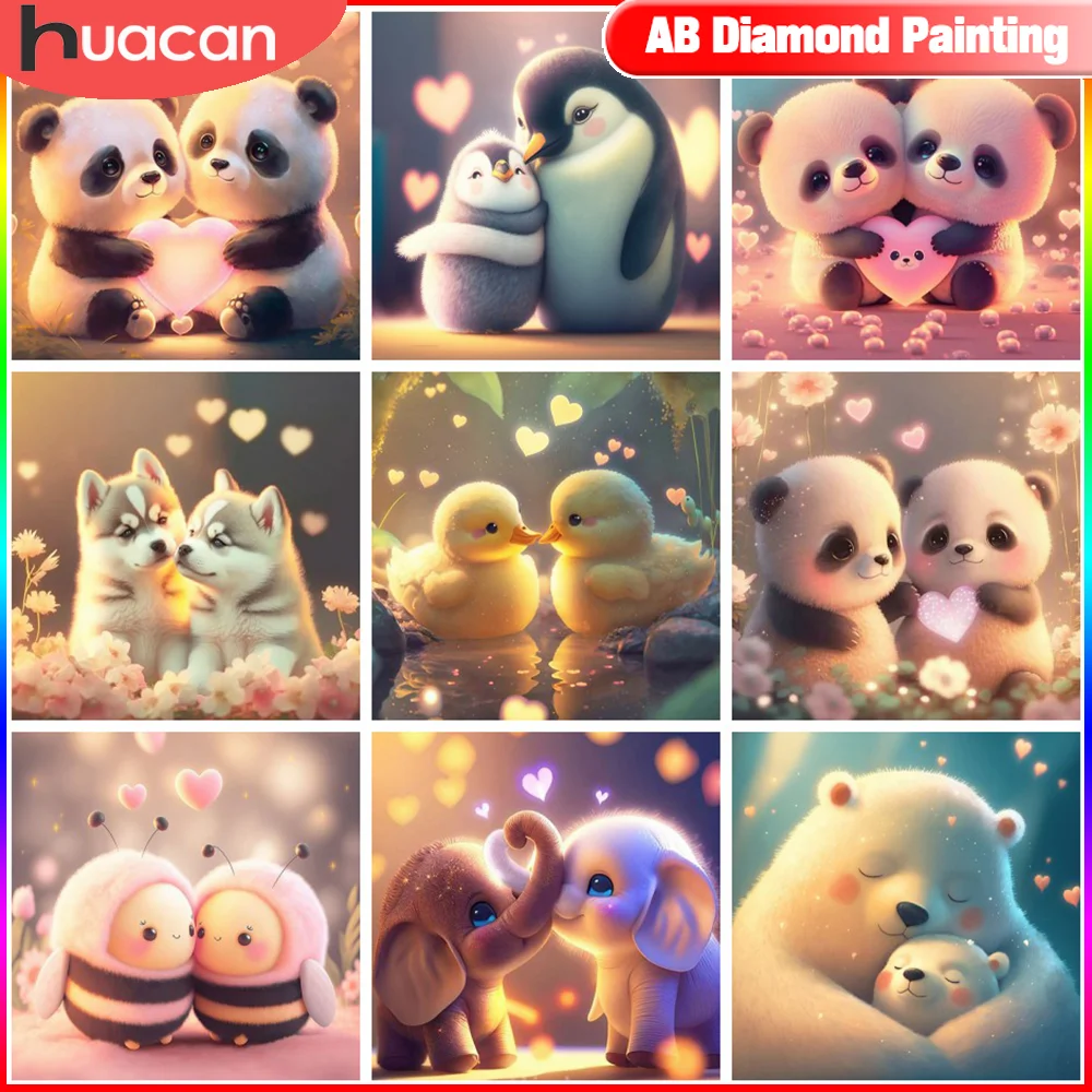 

Алмазная живопись HUACAN Пингвин, полный комплект, животные, полная квадратная, Круглая Мозаика, панда, 5D Настенные картины