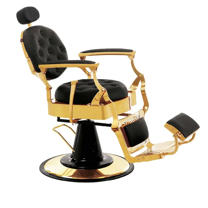 Retro Classic Black Stainless Steel Hair Salon Chair with Adjustable Height Backrest and Footstool