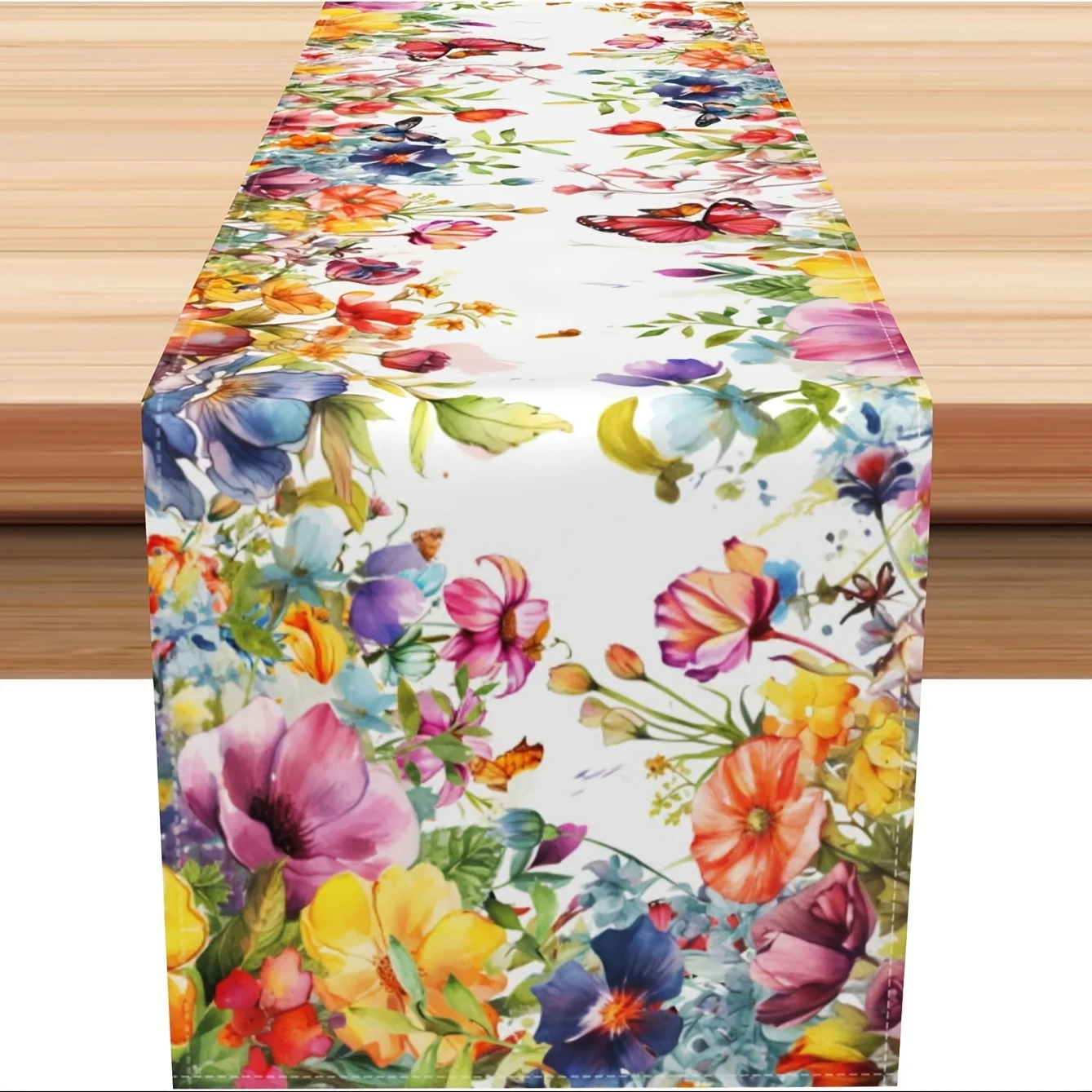 

Spring Floral Linen Table Runner - 1pc, Perfect for Farmhouse Dining & Holiday Decor, Indoor/Outdoor Use