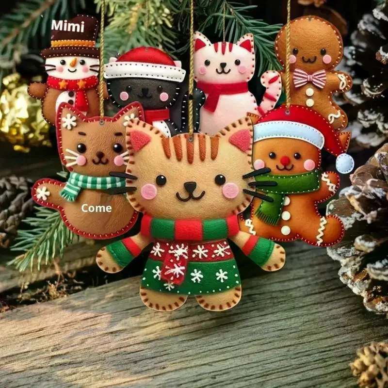 8/16 قطعة لطيف الكرتون 2D شقة الزنجبيل شجرة القط القبعات العالية الديكور شجرة عيد الميلاد معلقة المعلقات الزخرفية الحلي