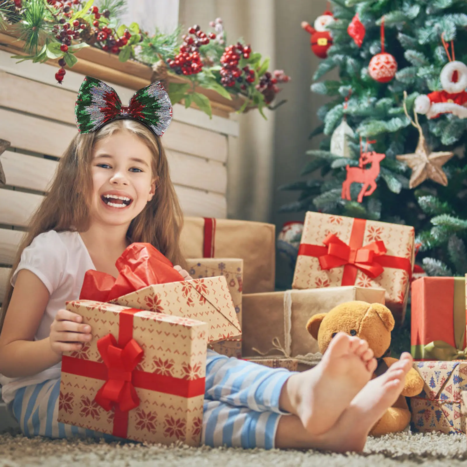 

Sequins Bow Hair Hoop Christmas Headband Glitter Bowknot Hair Band Holiday Party Decoration Winter Theme Accessory Gift