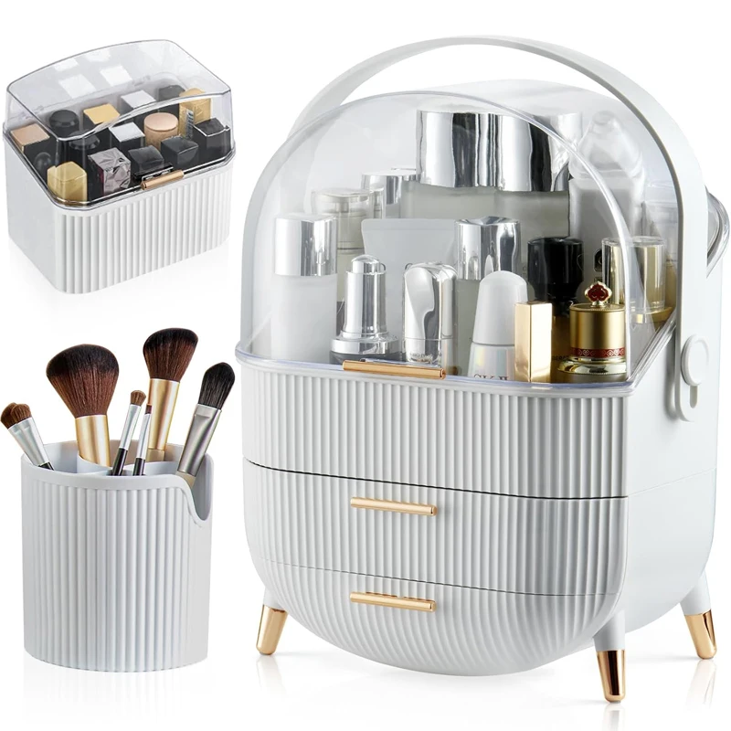 

Delicate 2-drawer vanity case, brush holder, lipstick holder, transparent cover, cosmetic storage display box, bathroom