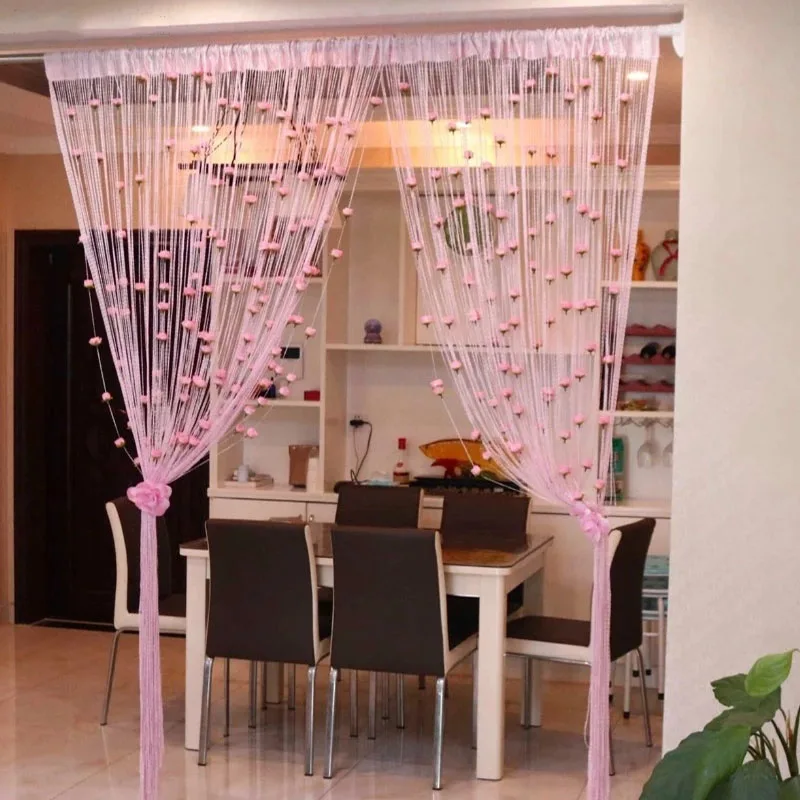 1*2m Window Rose String Curtain Flower Door Thread Curtain Hanging Curtain Valance Divider Decorative For Bedroom Wedding Party