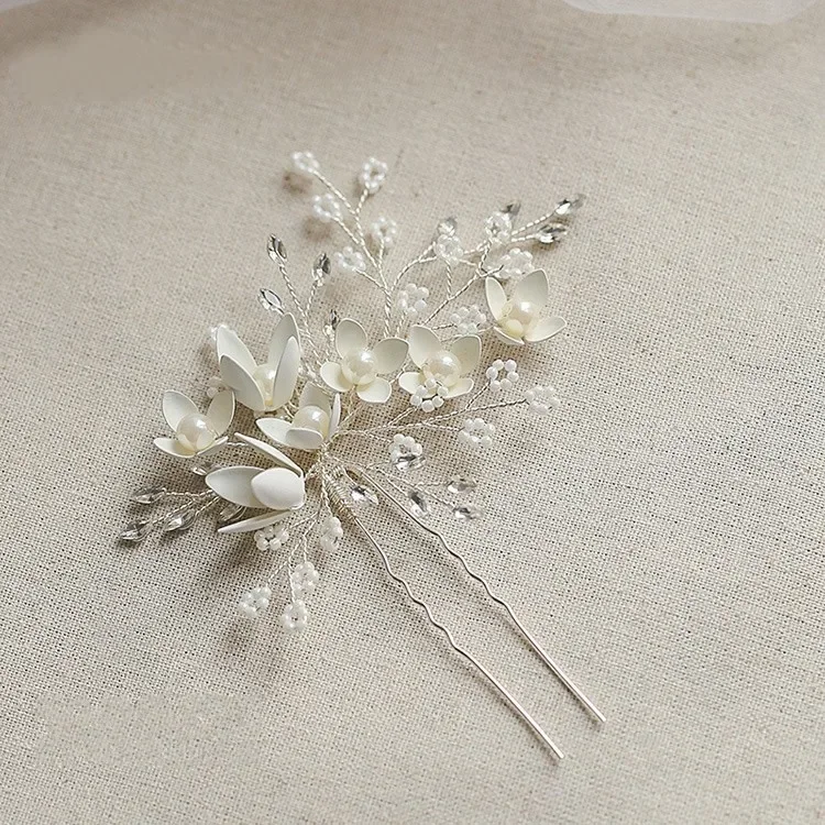 Tiny Beads Floral Rhinestone Hair Pins Bridal Clips Handmade Wedding Jewelry Women Bobby Pin