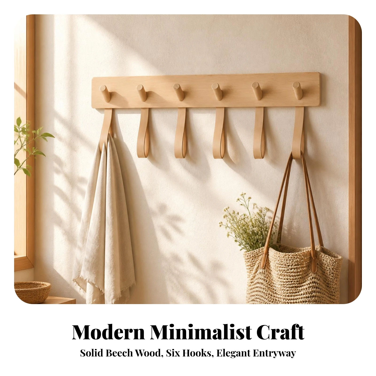 Wooden Coat Hook Rack Minimalist Wall Mount Coat Rack with 6 Pegs Wooden Peg Rail with 6 Hooks Natural Peg Rail with Hooks