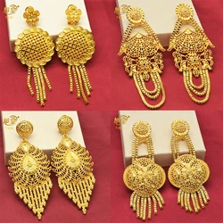 XUHUANG Dubai Gold Plated Big Earrings For Women Arabic Charm Earring Pendant Tassels Bride Wedding Jewellery Gifts Wholesale