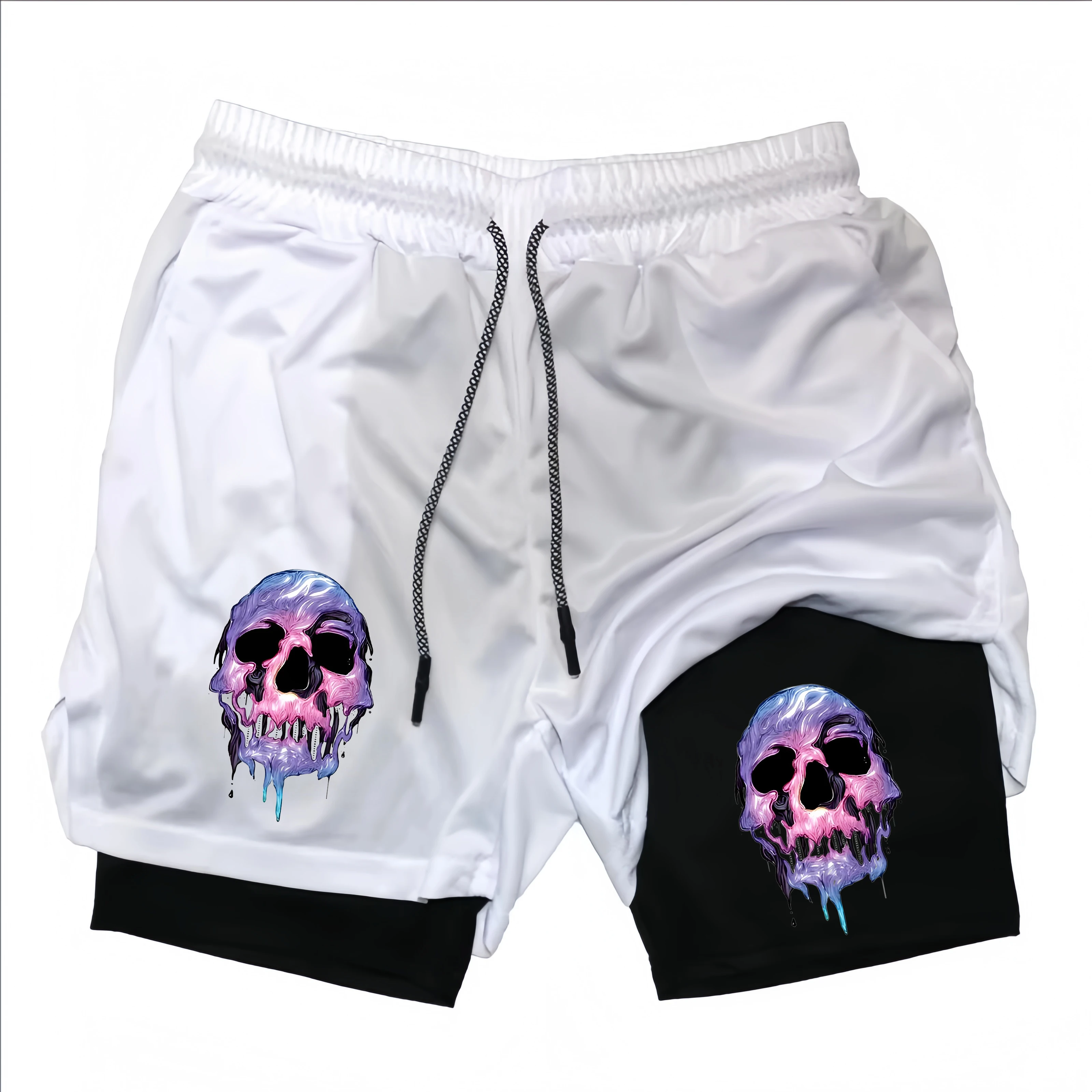 

Спортивные шорты с принтом в стиле аниме, мужские и женские летние двухслойные брюки 2-в-1, быстросохнущие дышащие пляжные шорты для спортзала