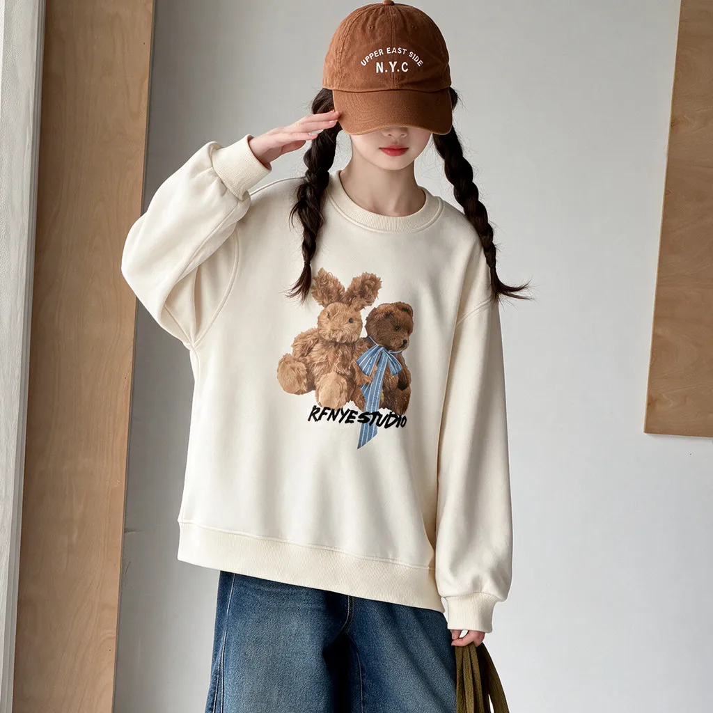Girls Sweatshirt Cute Bunny Bear Print Autumn Children Long Sleeve Tops 2026