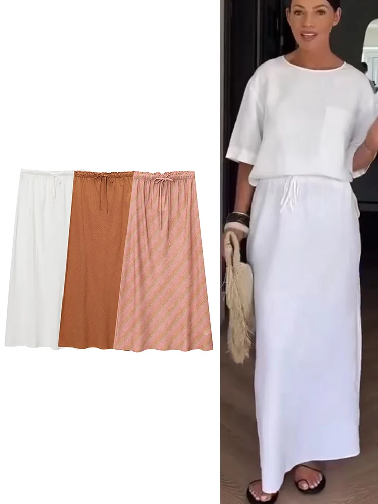 TFMLN Summer New Women Long Skirt Elastic High Waist Casual Straight Midi Skirt Chic Women Fashion Daily Commuting Outfits