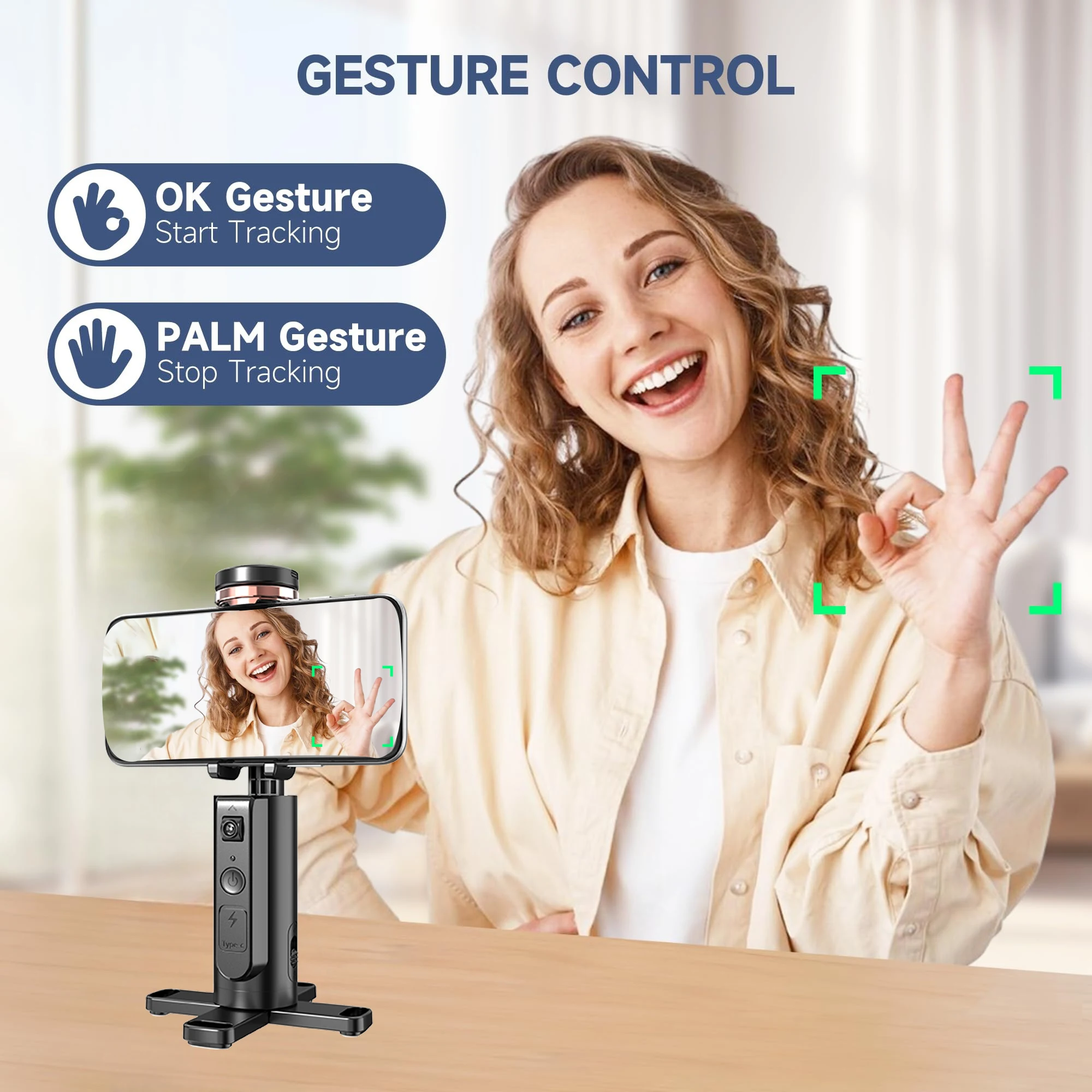 Smart Tracking Tripod | with 360° Rotation, Gesture Control, Plug-and-Play Auto-Tracking, No App Needed for Vlogging, Streaming