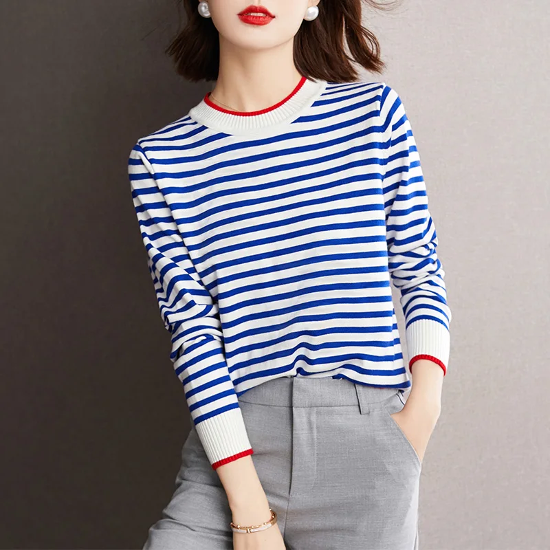 

Preppy Style Sweater Women Striped Color Block Knitwear Tops For Women Pullover Stretchy Long Sleeve Autumn Winter 37912