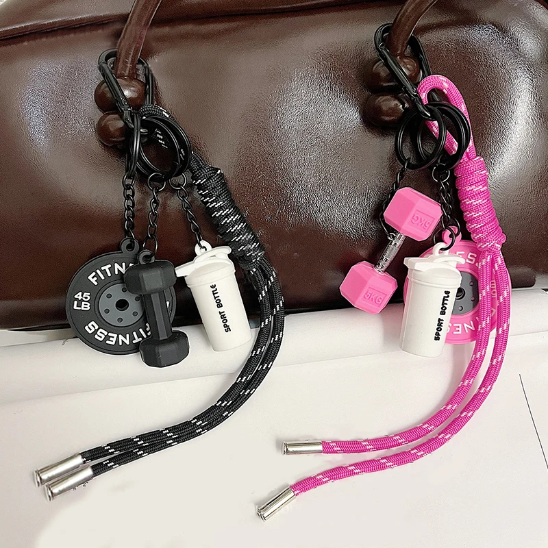 المنسوجة يدويا اللياقة البدنية المفاتيح دمبل صغير مكافحة خسر الصالة الرياضية عاشق مفتاح سلسلة DIY حلية النايلون حبل قلادة اللياقة البدنية المتحمسين