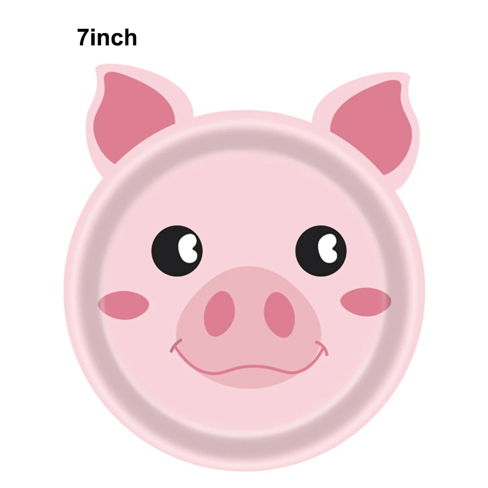 10/30/50Pcs Pappteller Kuh Pferde Schweine Bauernhof Tier Geformt Einweg Teller Tassen Scheunenhof Tier Thema geburtstag Party Liefert – Detail 5