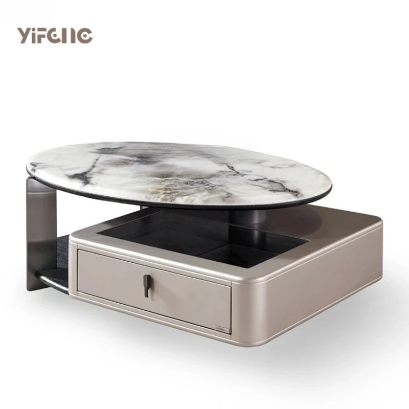 Super Crystal Stone Oval Rotating Coffee Table Light Luxury Living Room Home Coffee Table High Sense