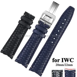 20mm 22mm Genuine Leather Watch Strap for IWC Pilot 371614/503312 Men Curved End Watch Band Metal Folding Clasp Bracelet