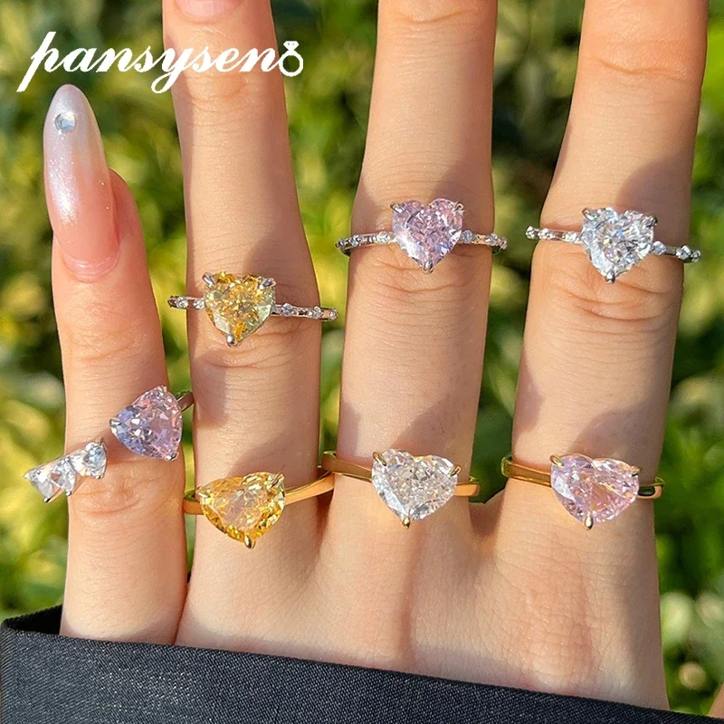 

18K Gold Plated 925 Sterling Silver Heart Cut 8*10MM Sapphire Citrine High Carbon Diamond Wedding Engagement Ring Party Jewelry