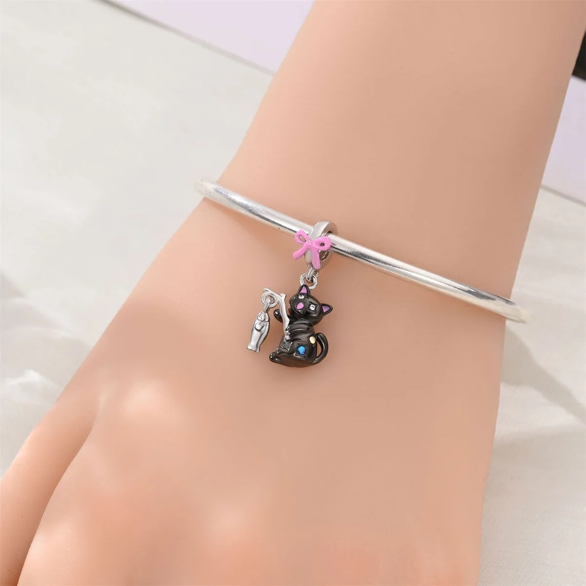 حار بيع 925 فضة الفراشة الخرز والقطط الطائرة استرخى سحر صالح سوار بوتيك قلادة قلادة سوداء هدية #3