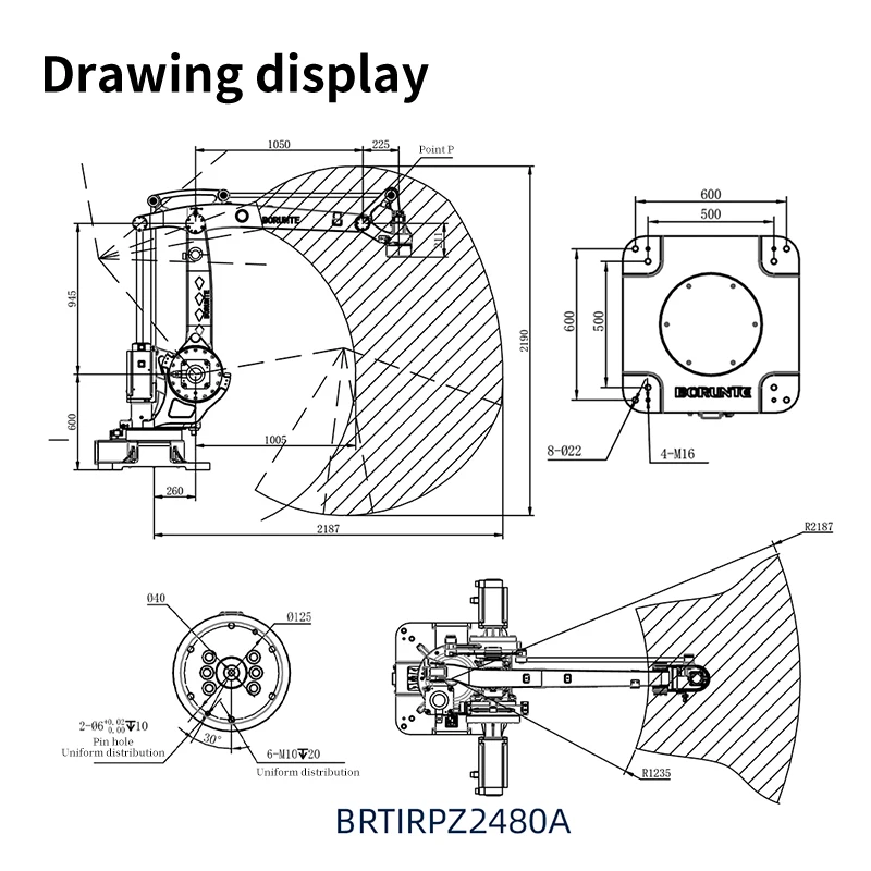 Braun BRTIRPZ2480A Industrial Robot for Handling and Palletizing With a Four Axis 80 kg Load and a 2.4M Arm Span