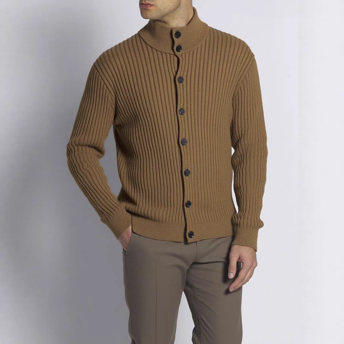 الإيطالية Sle الفاخرة الرجال سترة صوفية معطف عادية f عالية طوق زر حتى الوقوف طوق Busin الخريف الشتاء ملابس خارجية #1