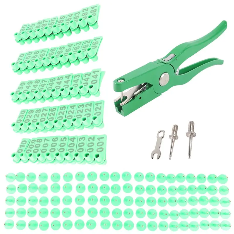 J1UL1N Cattle Ear Tags Livestock Animal Identification Number 001-100 With Pliers, Plastic Earring Tag Pin Tool Kit For Cows