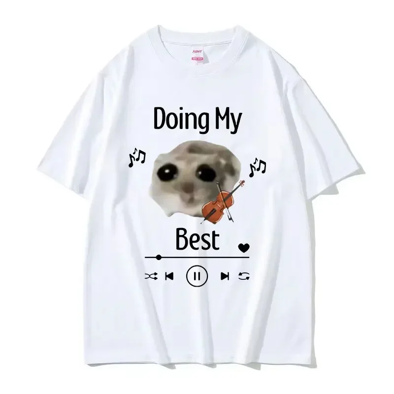 T-shirt humoristique en coton pour homme et femme, vêtement mignon et décontracté, motif Hamster triste faisant mon meilleur mèm