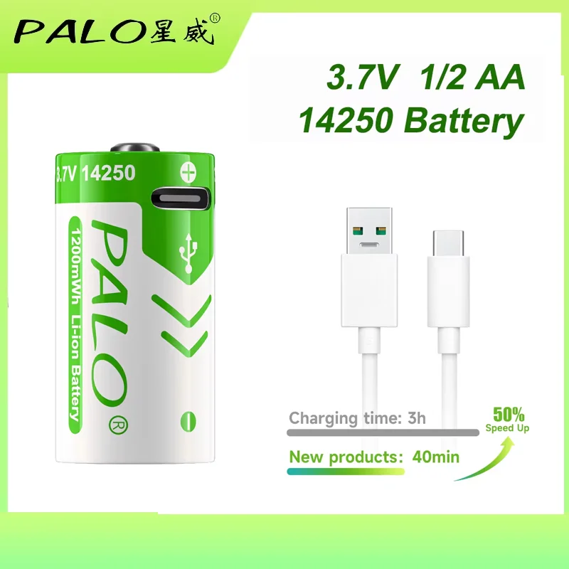 

PALO 3.7V ER14250 LS14250 1/2 AA battery Lithium ion Battery USB Fast Charge 14250 Li-Ion Batteries For Toy Water Meter Alarm