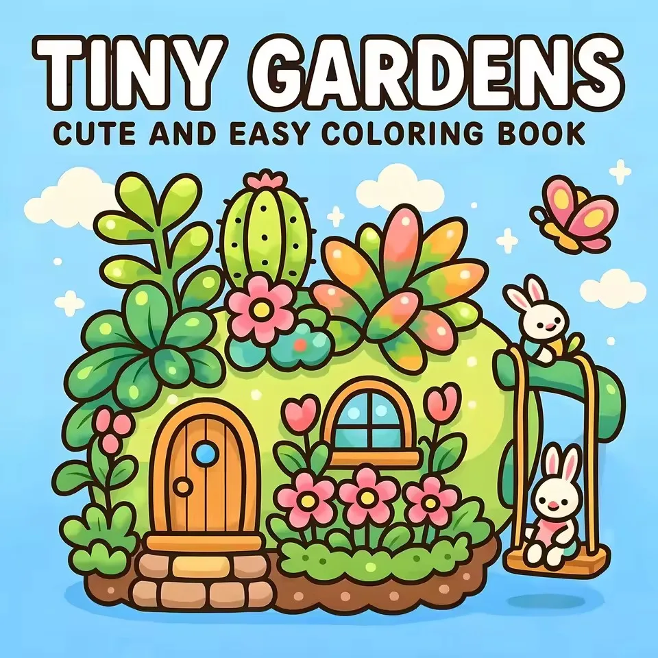 TINY GARDENS Bold-easy Patterns Coloring Book for Adults Cute Drawing Perfect Gift Party and Birthday