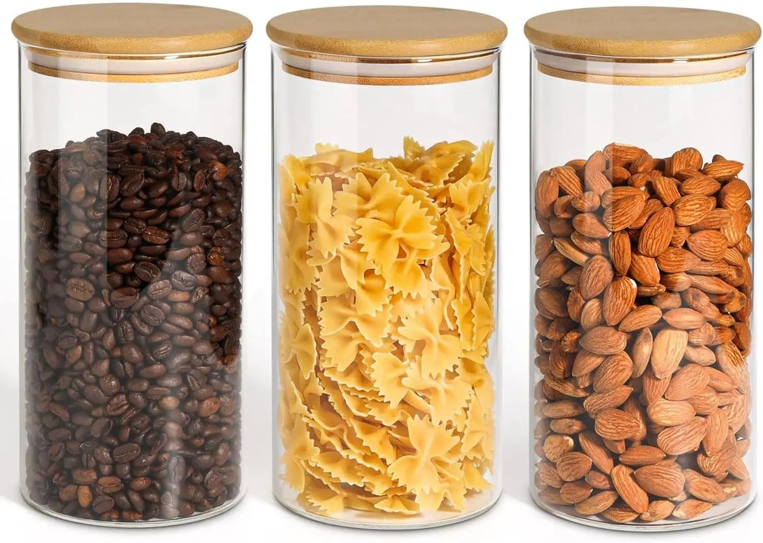 

Airtight Glass Storage Canister with Wood Lid(1.5 Qt), Set of 3 Glass Jars with Lids, Clear Food Storage Container Jar with S