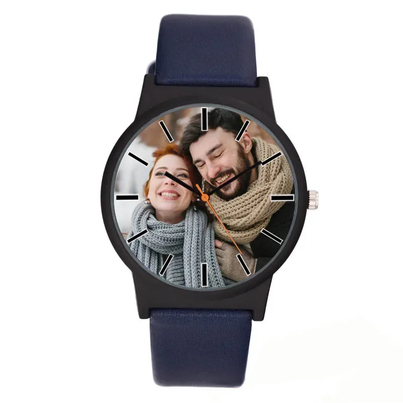 Lovers Leather Watch com sua própria imagem, mostrador de relógio personalizado, relógio criativo, moda casual, adequado para homens e mulheres, DIY, A3307