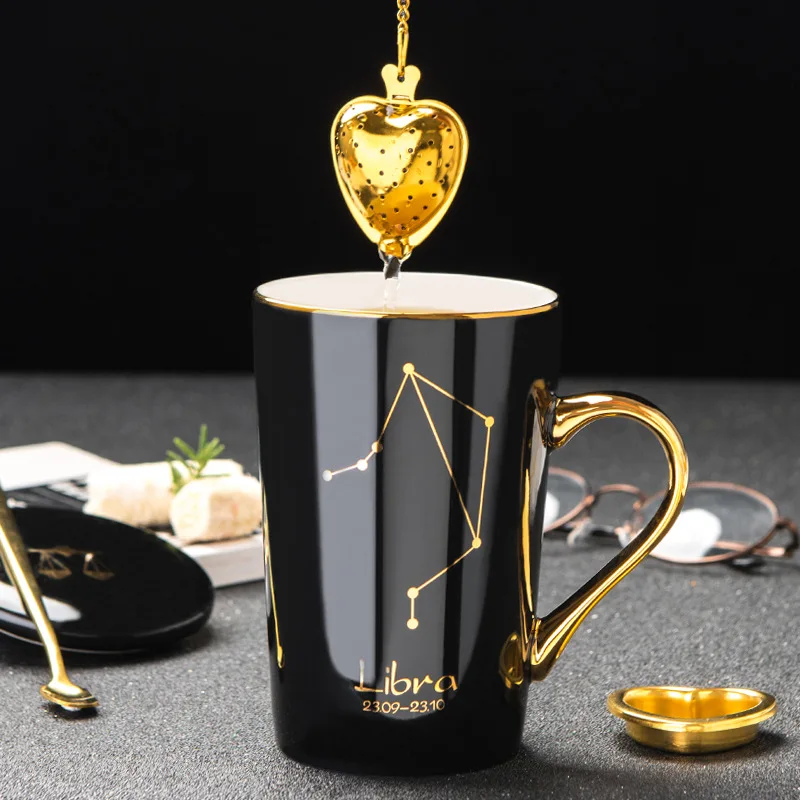 420ml Ceramic Coffee Mug With Spoon & Tea Infuser Creative Constellation Zodiac Tea Cup for Water Milk Juice Birthday Gift