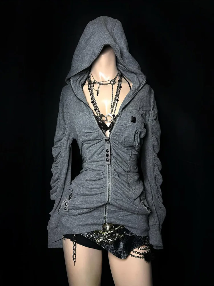 Original Grey Hoodie Jacket Women's Slim Fit Design Sense Zipper Autumn Vintage Atmosphere All Matchings Casual Comfortable