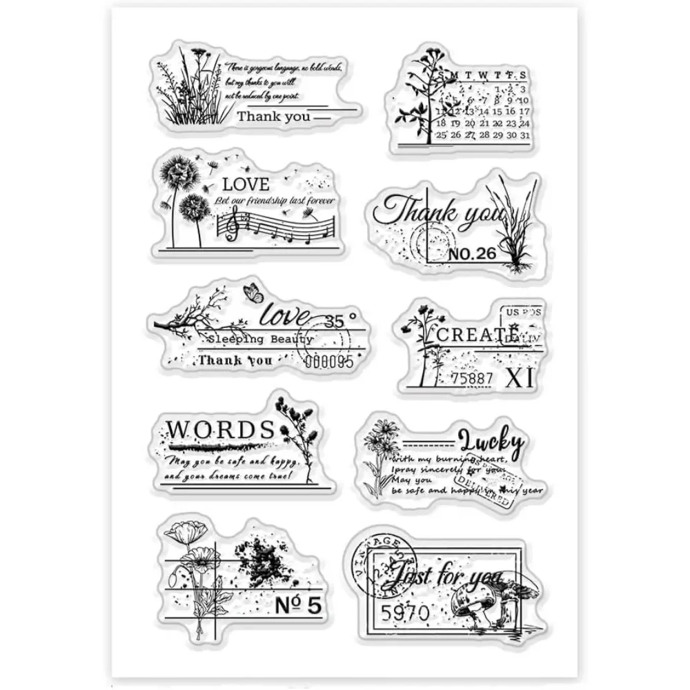 Plants Clear Stamps, Vintage Ticket Stub Rubber Stamps Transparent Silicone Stamps for Card Making Photo Album Decoration and