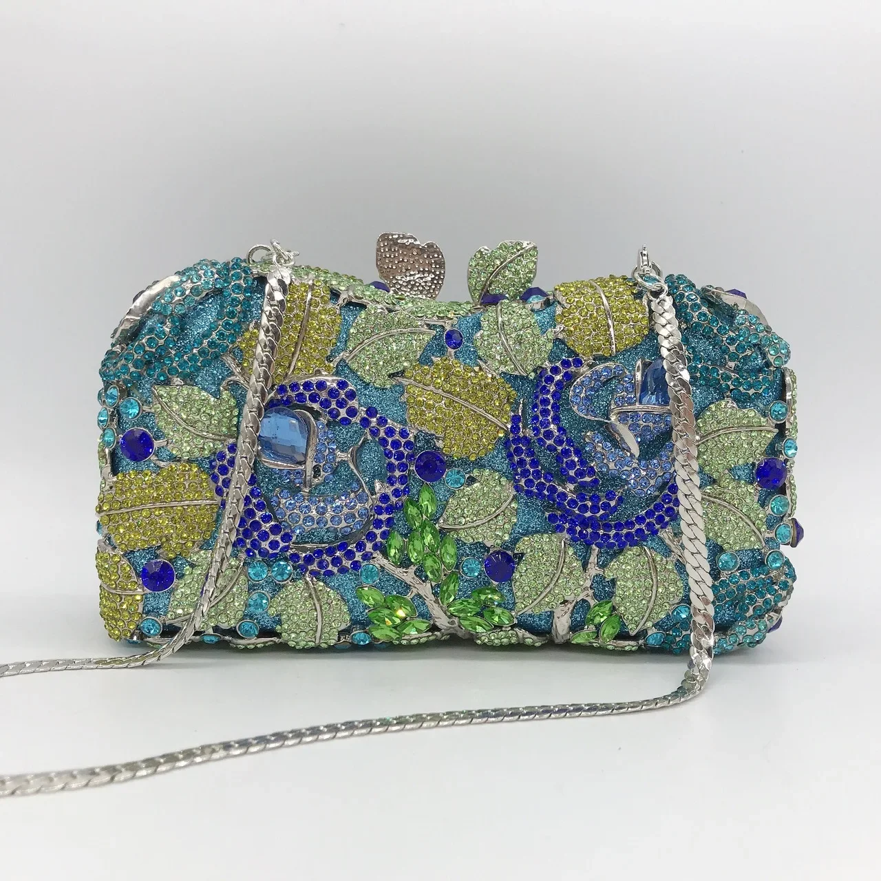 

XIYUAN Blue Gold Green Rose Bridal Women's Diamond Evening Bag Romantic Lady Party Dinner Handbags Crystal Female Clutch Wallet