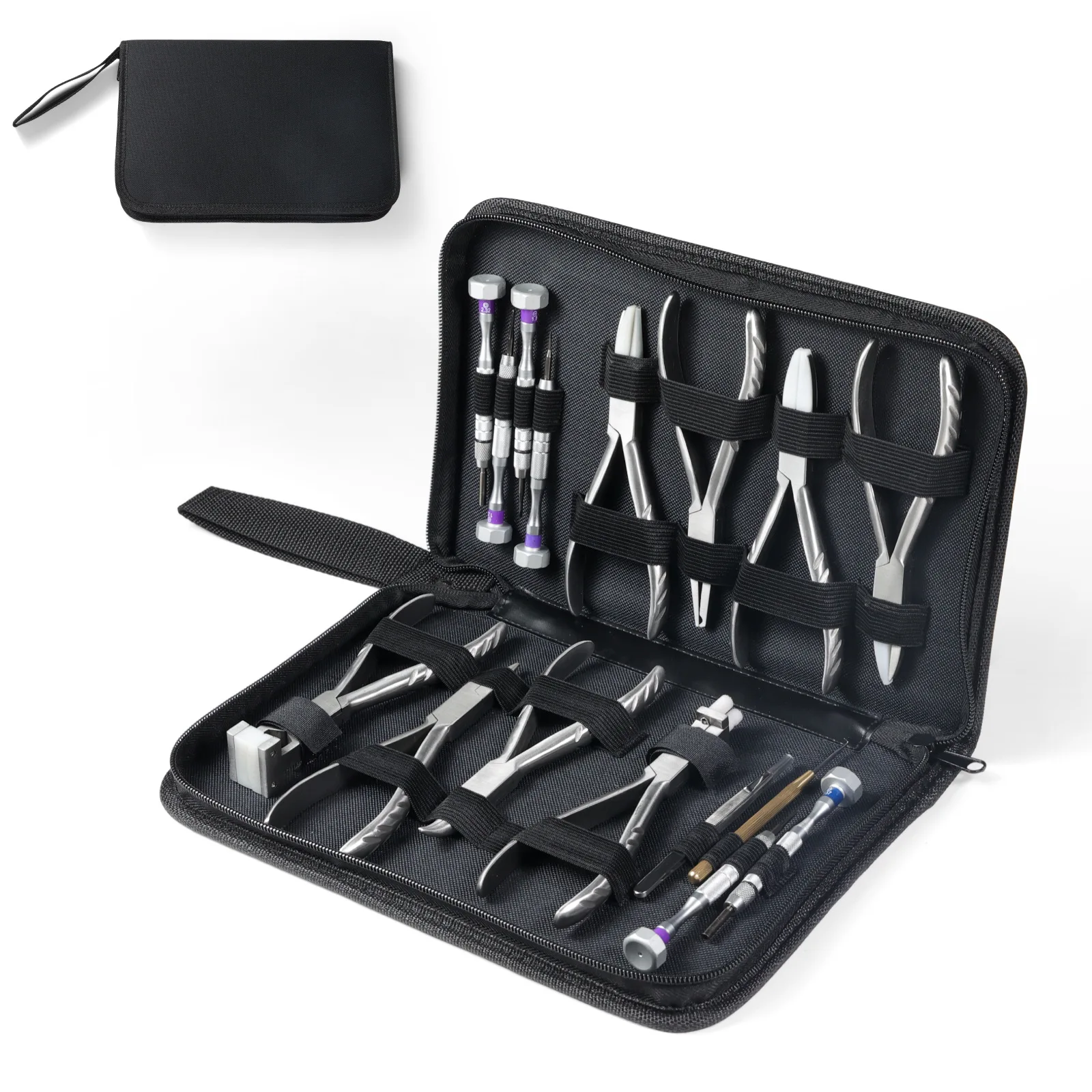 

Eyeglass Tool Set: 8 Pliers, Nose Pad, Bridge, Temple, and Frameless Adjustment Tools