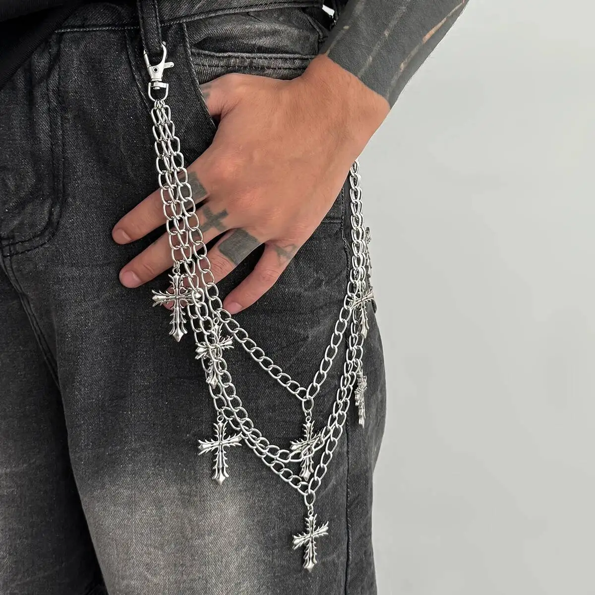 Salircon 2 Stile Hip Hop Multilayer Kreuz Anhänger Kette Taille Hosen Schlüsselbund Männer Punk Trend Jeans Brieftasche Schlüsselring Straße Schmuck