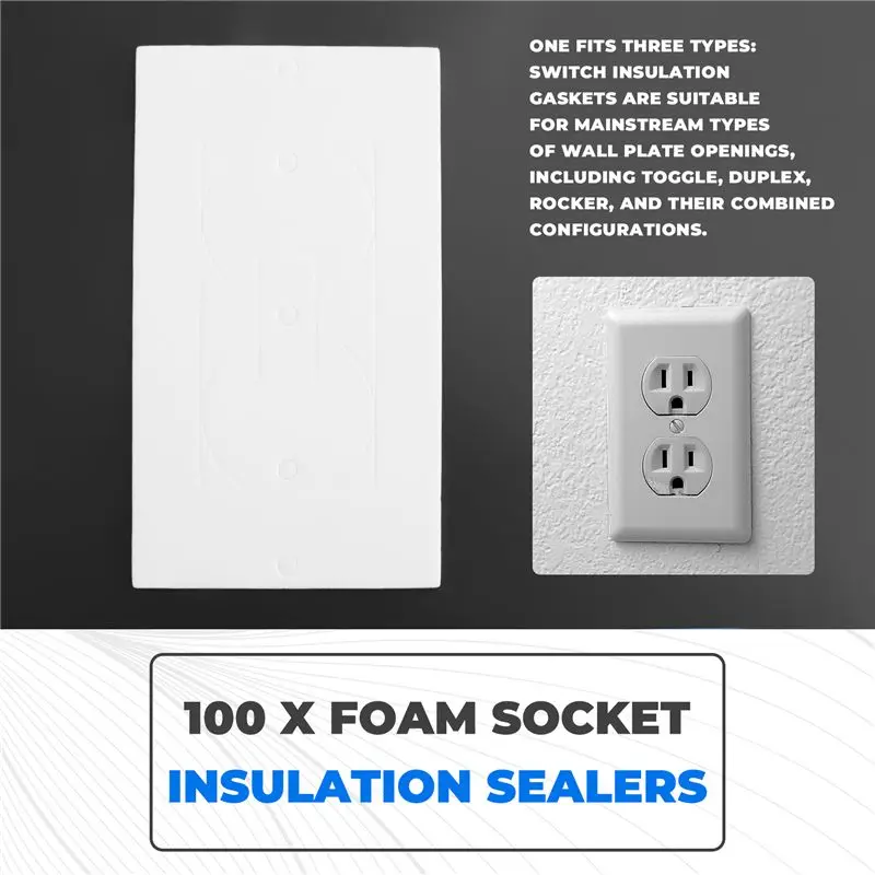 A19F-Outlet Insulators Draft Sealers, 100Pcs Electrical Outlet Insulation Pads, EVA Foam Gasket For Wall, Switch Socket Cover Du