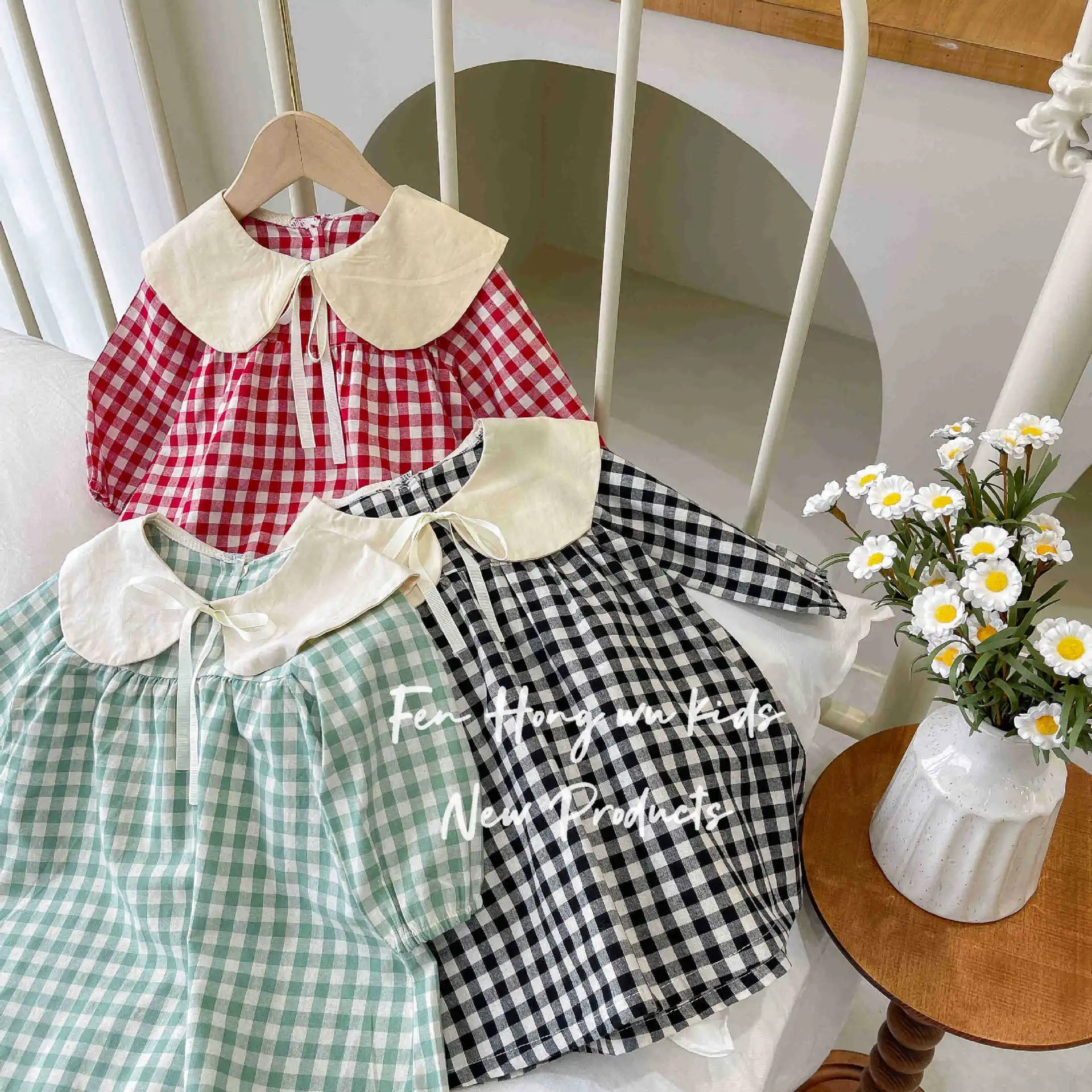 

Plaid Dress Spring and Autumn New Cute Fashion Simple All-match Fashion Doll Collar Dress Kids Clothes